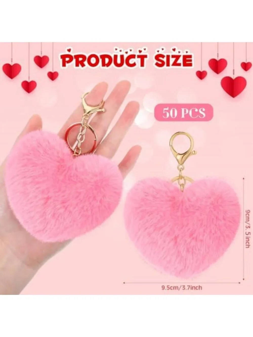 50 Pcs Valentine's Day Heart Pom Poms Keychain Fluffy Puff Ball Bag Accessory